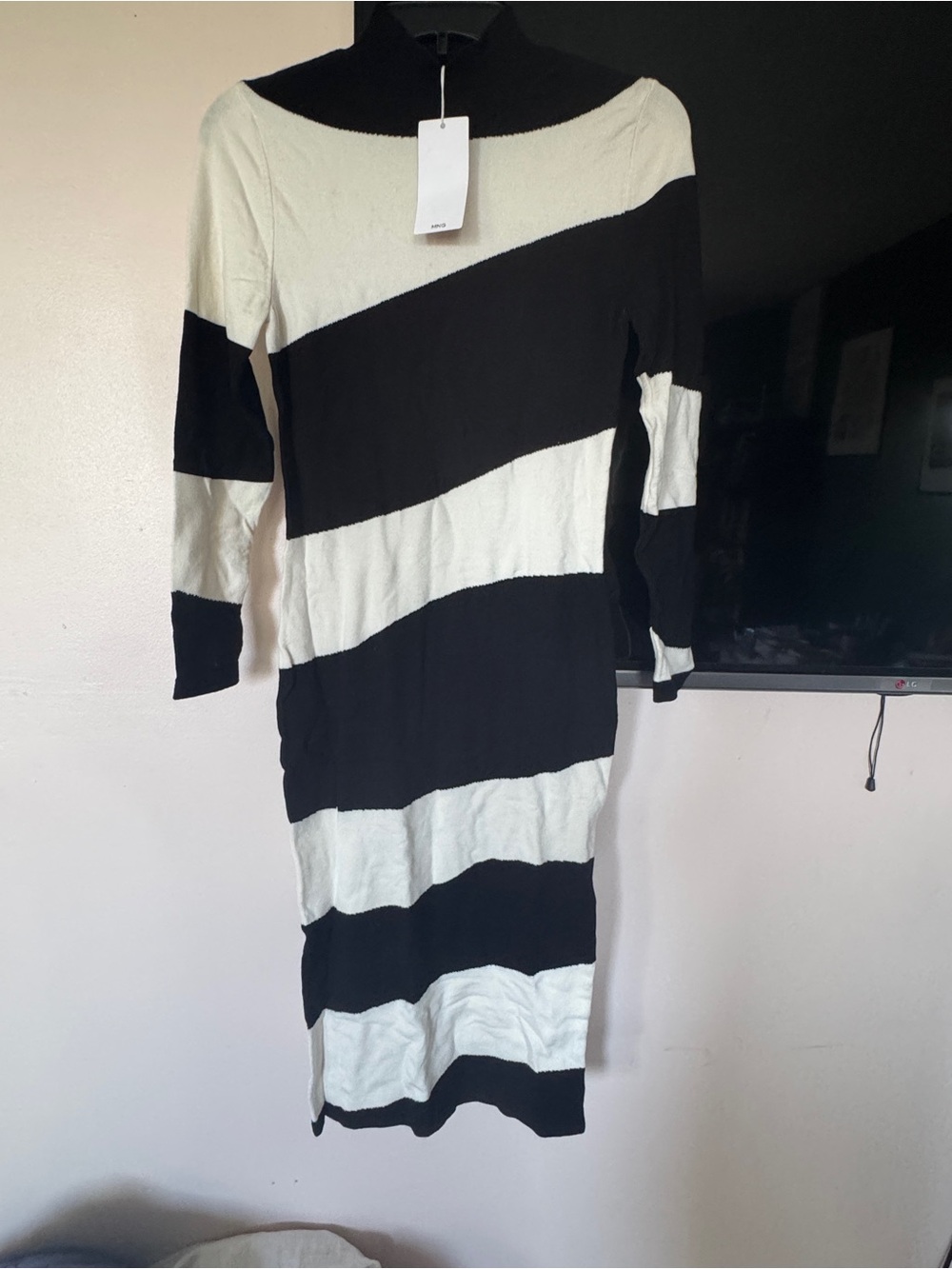 Mango cowl neck Black and White Dress